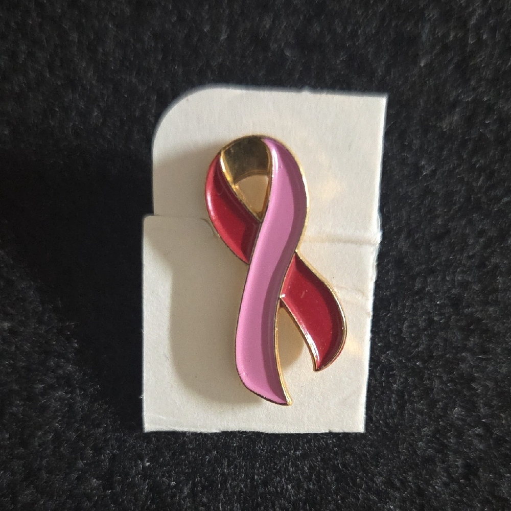 Elegant Pink and Red Awareness Ribbon Pin